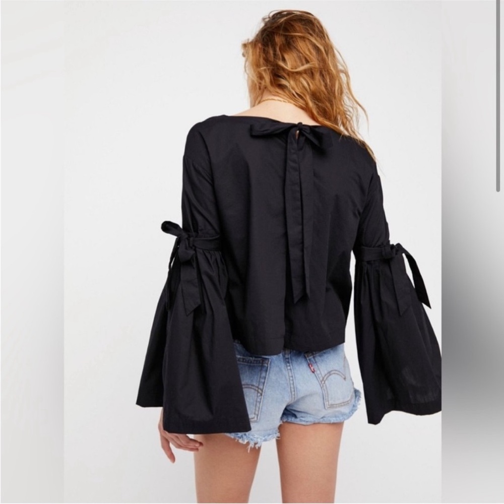FP Movement by Free People Black Bell Sleeve Tie-Back Top